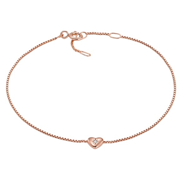 FOSSIL • True Love 14K Rose Gold Diamond Station Heart Bracelet - Picture 1 of 7